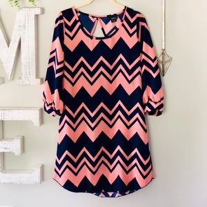 Rue 21 Pink and Navy Chevron Shift Dress